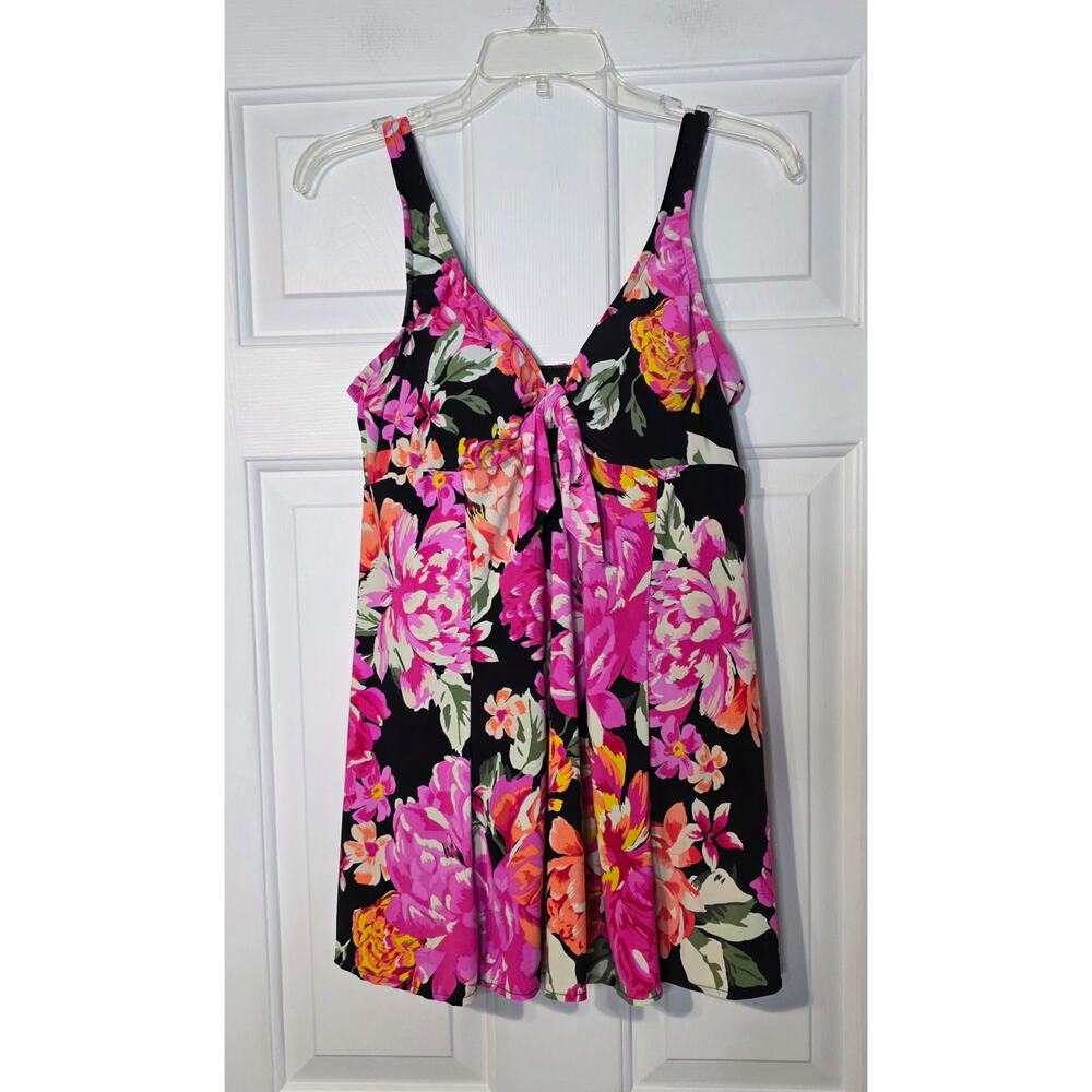 One Piece Bal Harbour Floral Swimsuit Dress Size 14 Built In Bra